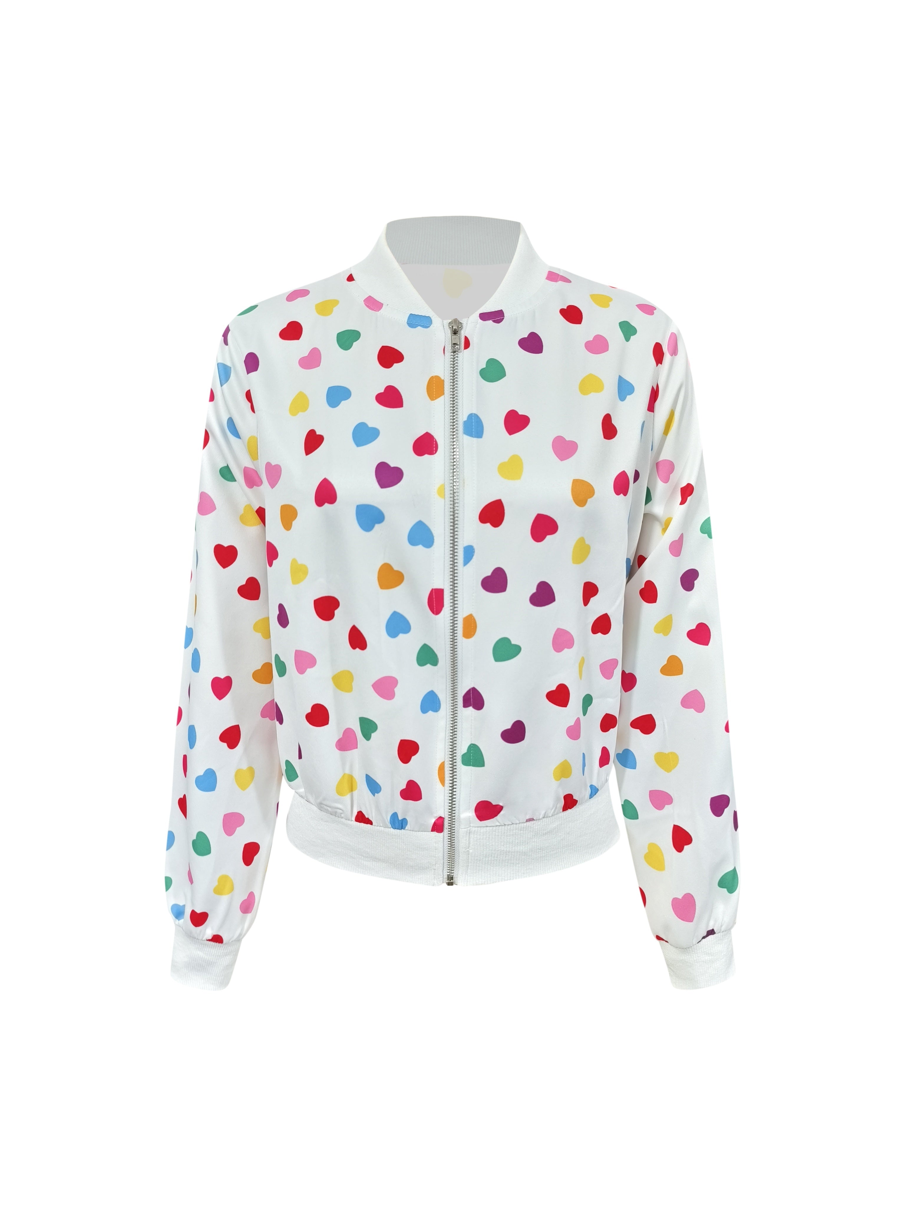 Giacca Bomber Cuori Allegri – Giacca Zip-up Elegante e Confortevole per Primavera e Autunno