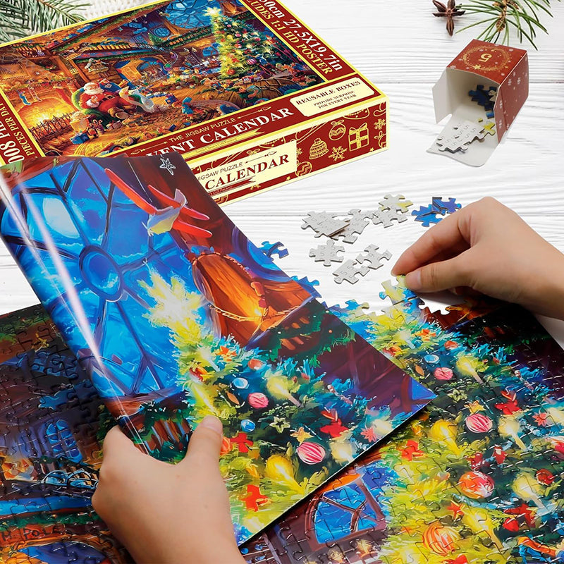 Calendario dell'Avvento Puzzles di Natale – 1008 Pezzi, Divertimento Quotidiano con i Puzzle