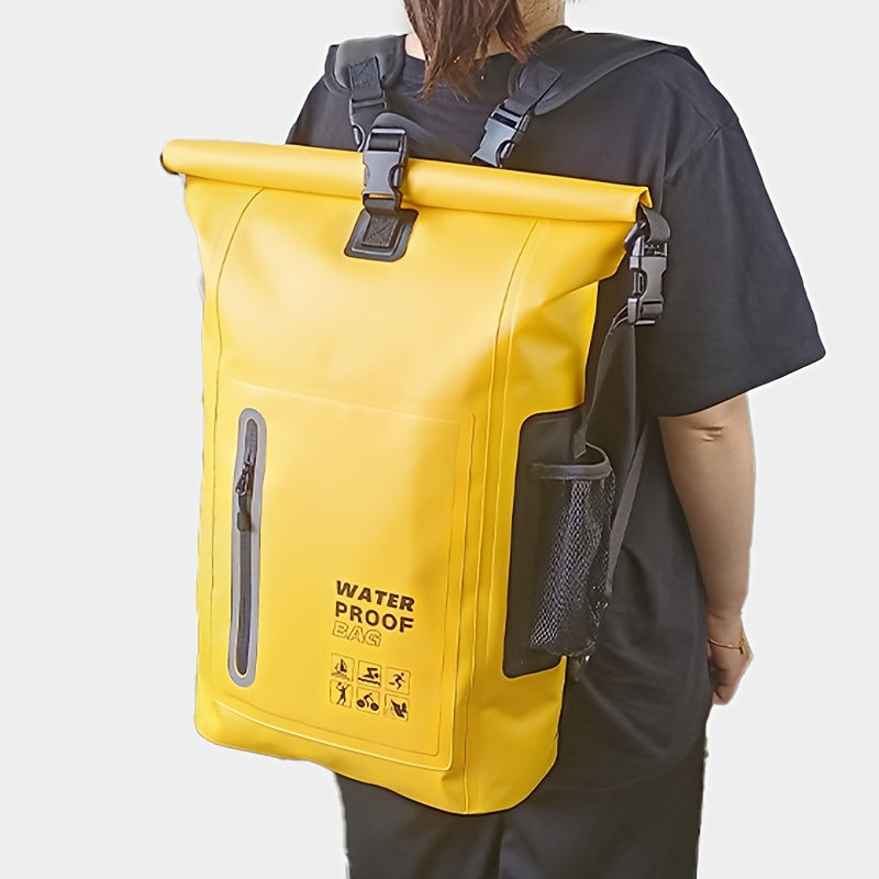 Zaino impermeabile da 25L con chiusura roll-top, multiple tasche, chiusura a fibbia robusta e tasca laterale in rete