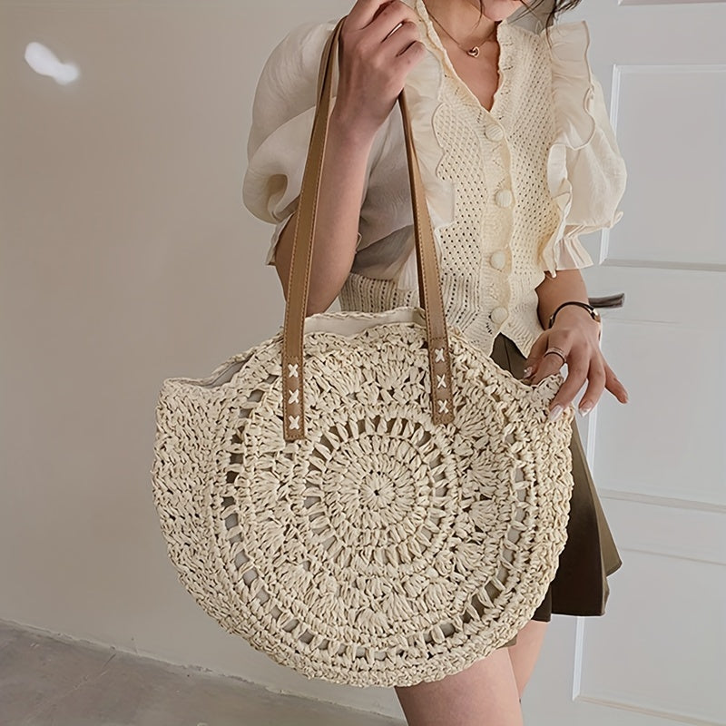 SunWave Borsa a Spalla Rotonda in Paglia – Casual e Leggera