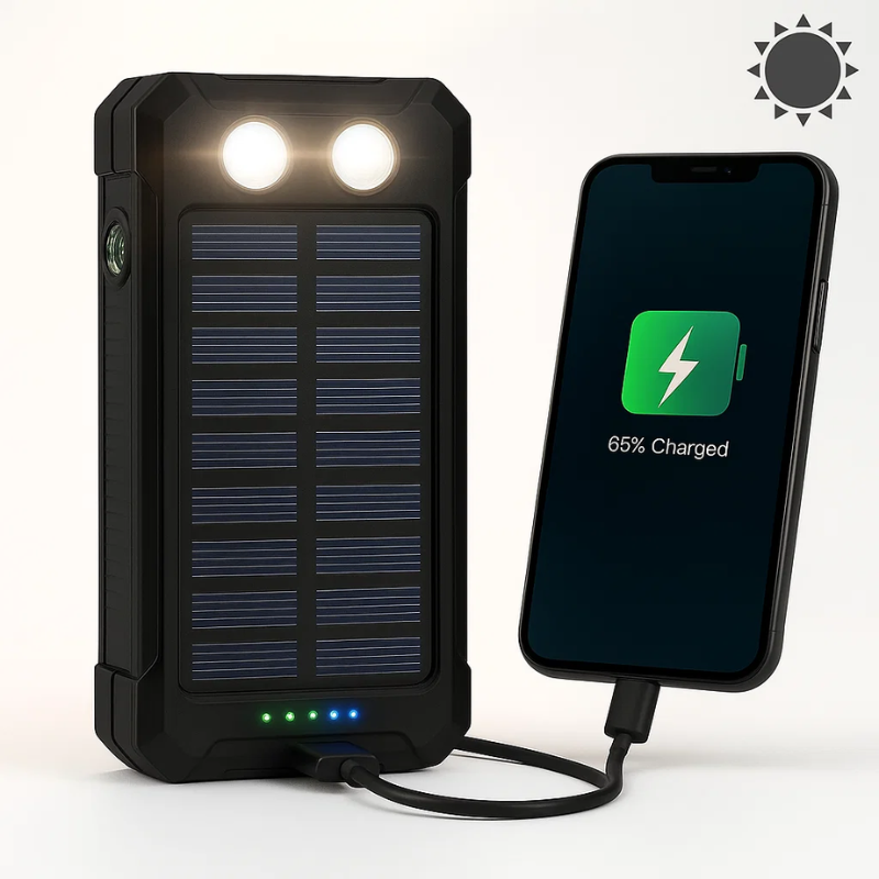 Powerbank Solare da 50000mAh – Impermeabile, Robusto & Con Torcia