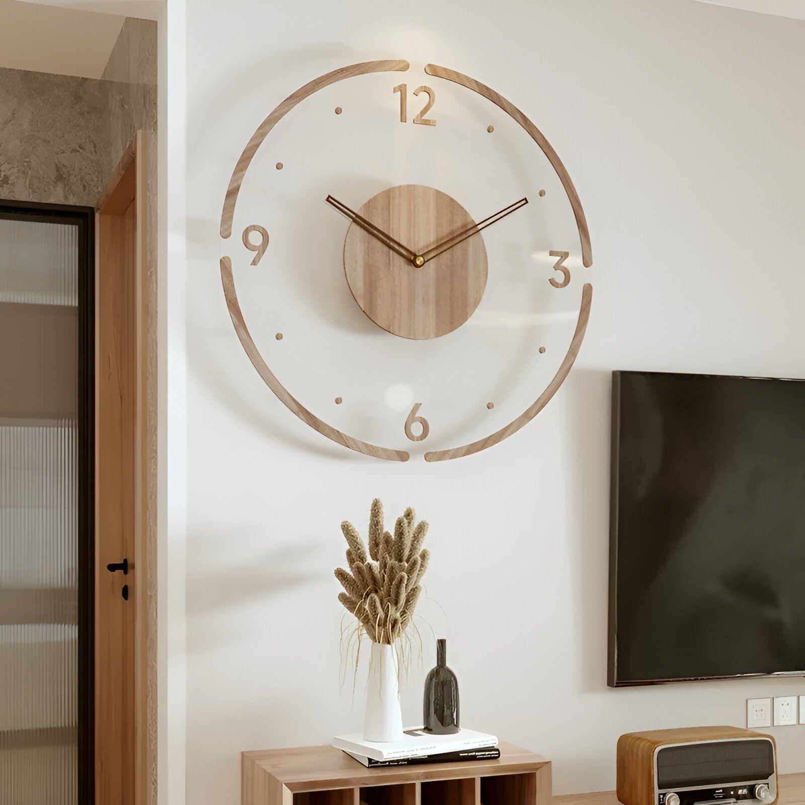 Orologio da Parete ClearWood Silent – Design Moderno in Legno e Acrilico
