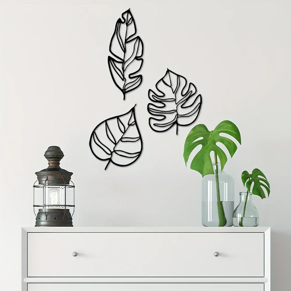 Decorazione da Parete con Foglie Tropicali – Set di Tre Opere d'Arte Naturali