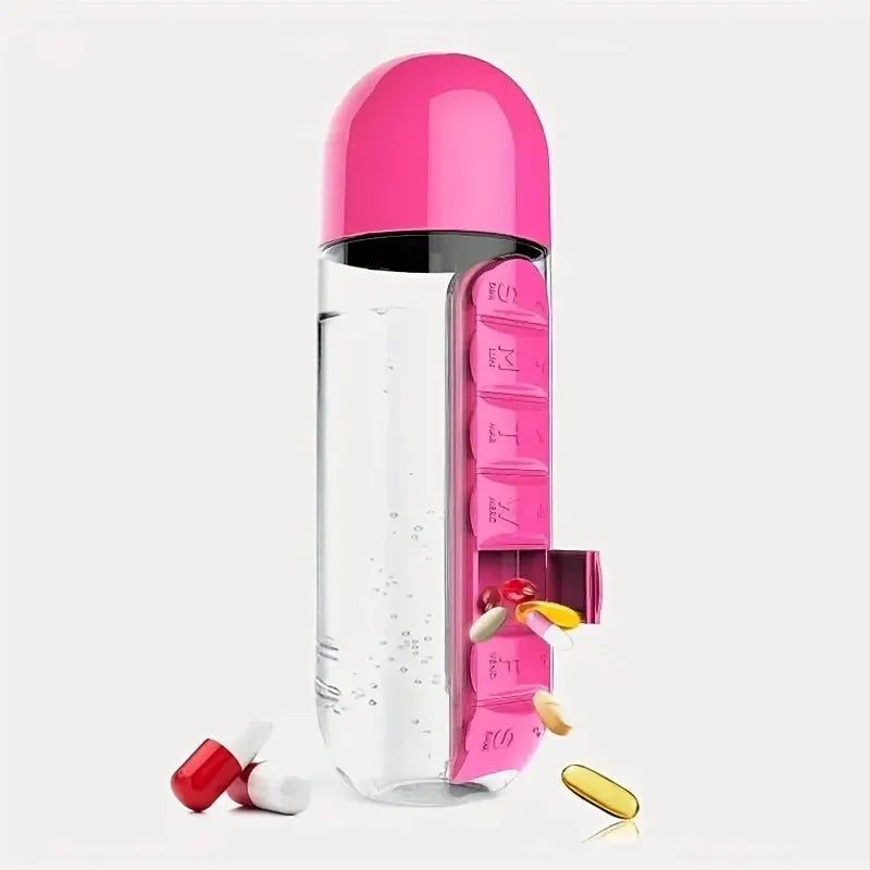 VitaBottle - Bottiglia d'acqua portatile con scatola per pillole integrata.