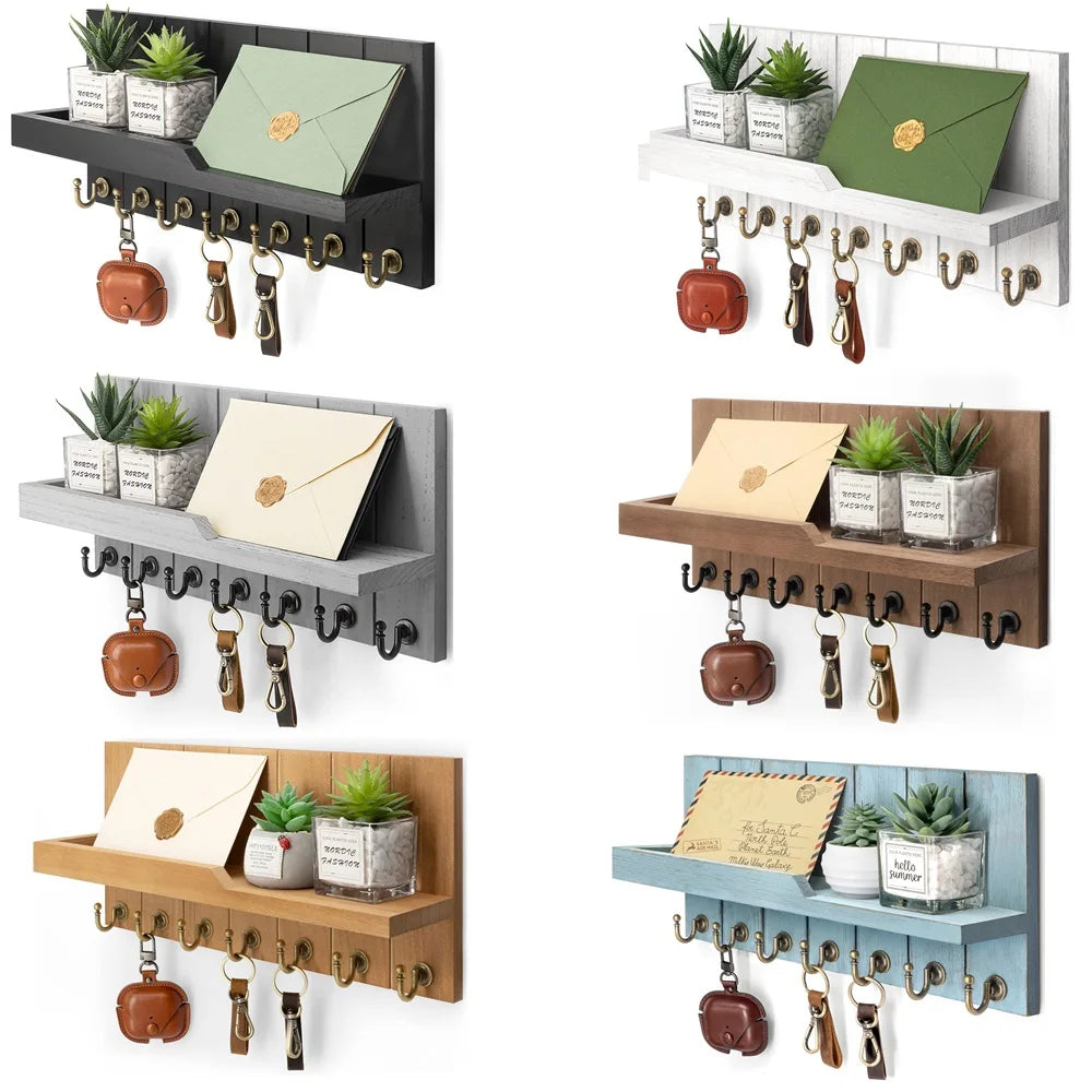 Portachiavi in Legno con Mensola - Soluzione Elegante per Chiavi e Posta