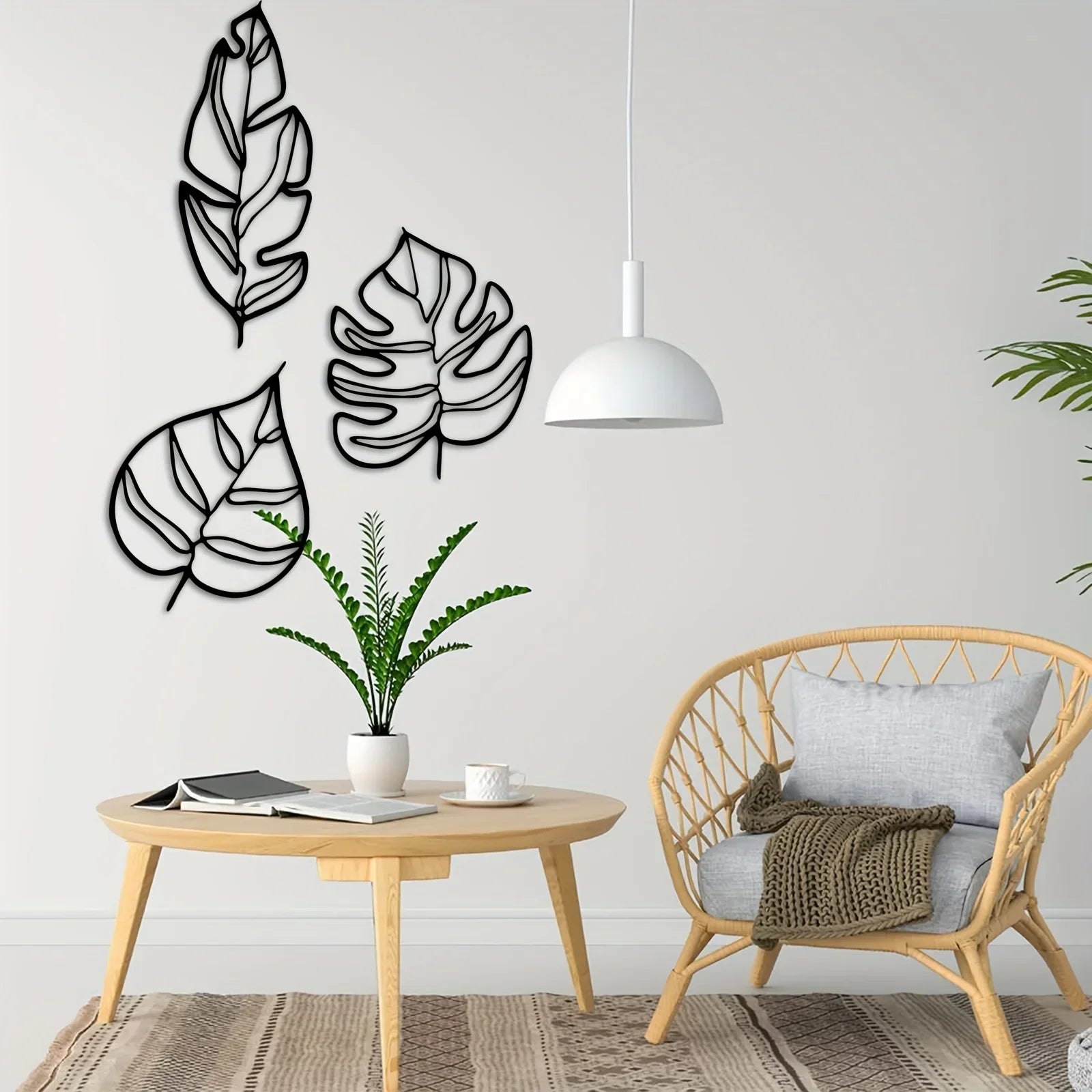 Decorazione da Parete con Foglie Tropicali – Set di Tre Opere d'Arte Naturali