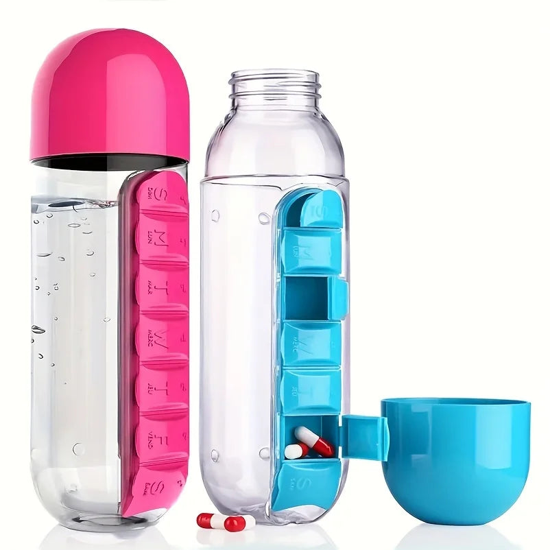 VitaBottle - Bottiglia d'acqua portatile con scatola per pillole integrata.