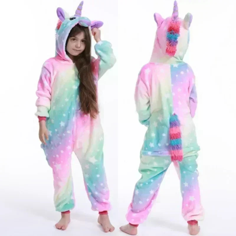 Pigiama Fleece Unicorno – Pigiama Carino con Corno e Orecchie per Ragazze
