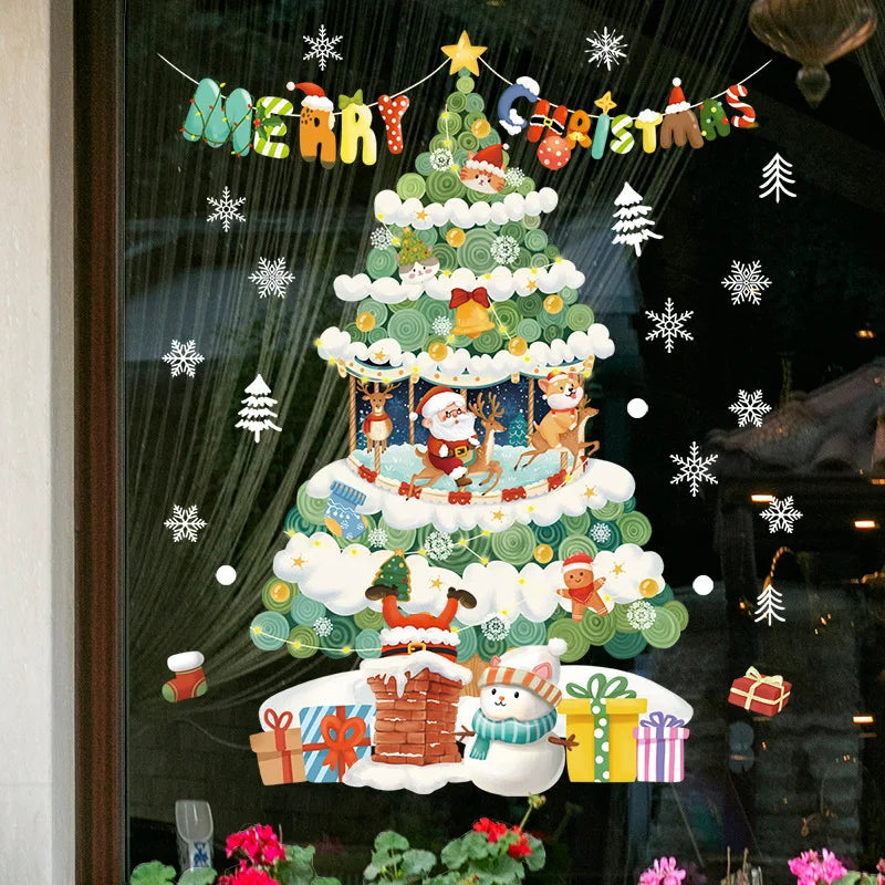 Decorazione per Finestra Natalizia - Decorazione Festiva con Babbo Natale e Animali per un Natale Suggestivo