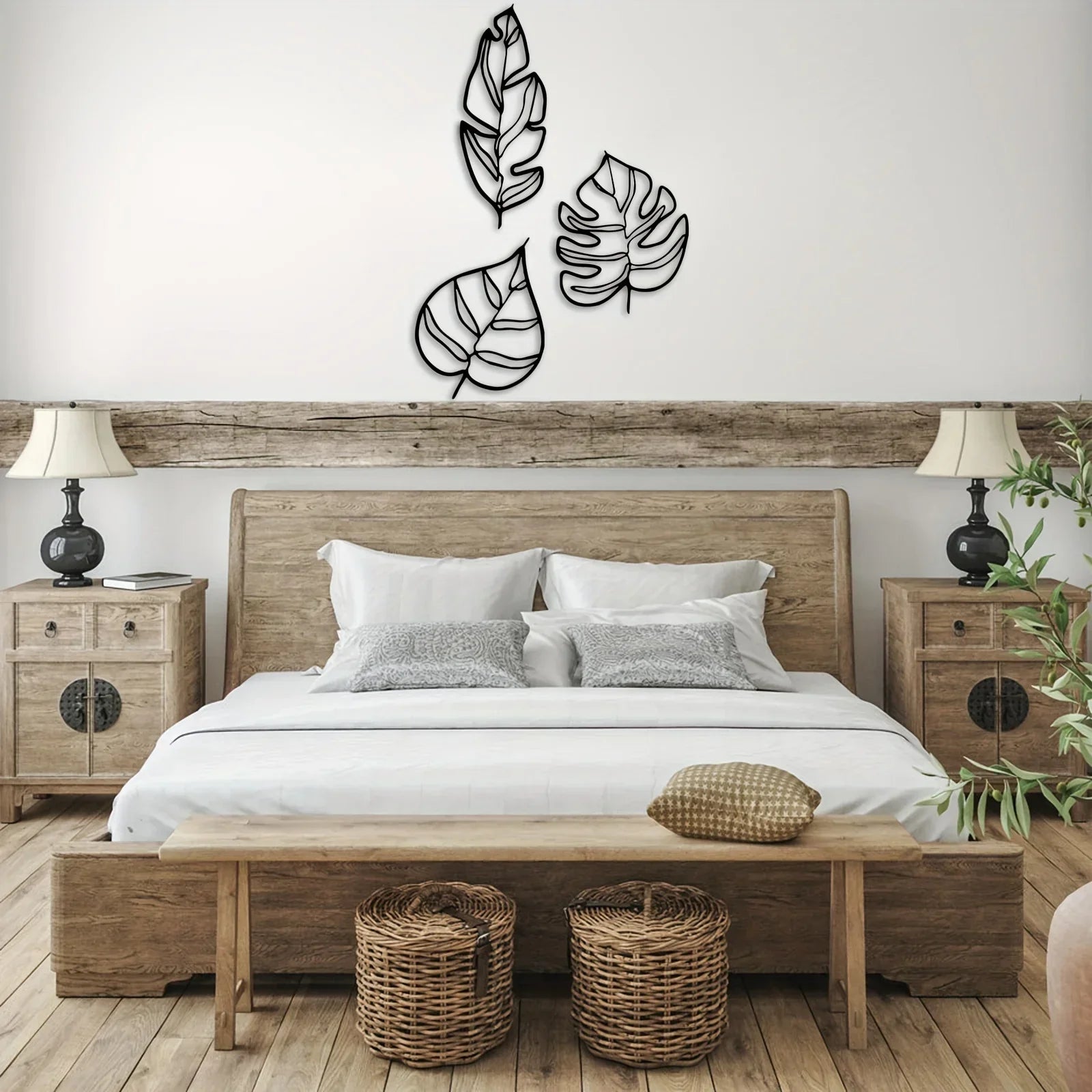 Decorazione da Parete con Foglie Tropicali – Set di Tre Opere d'Arte Naturali