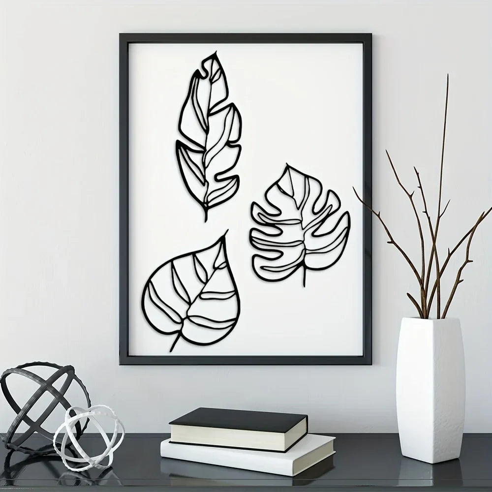 Decorazione da Parete con Foglie Tropicali – Set di Tre Opere d'Arte Naturali
