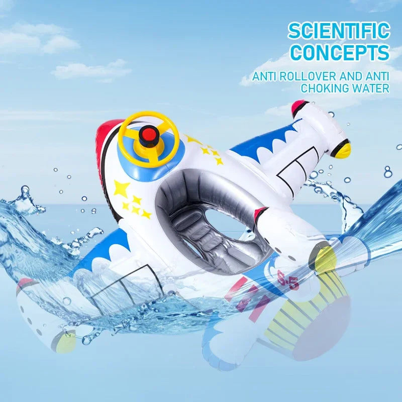 Anello Gonfiabile a Forma di Aereo per Neonati – Giocattolo Acquatico con Volante per Divertimento Estivo