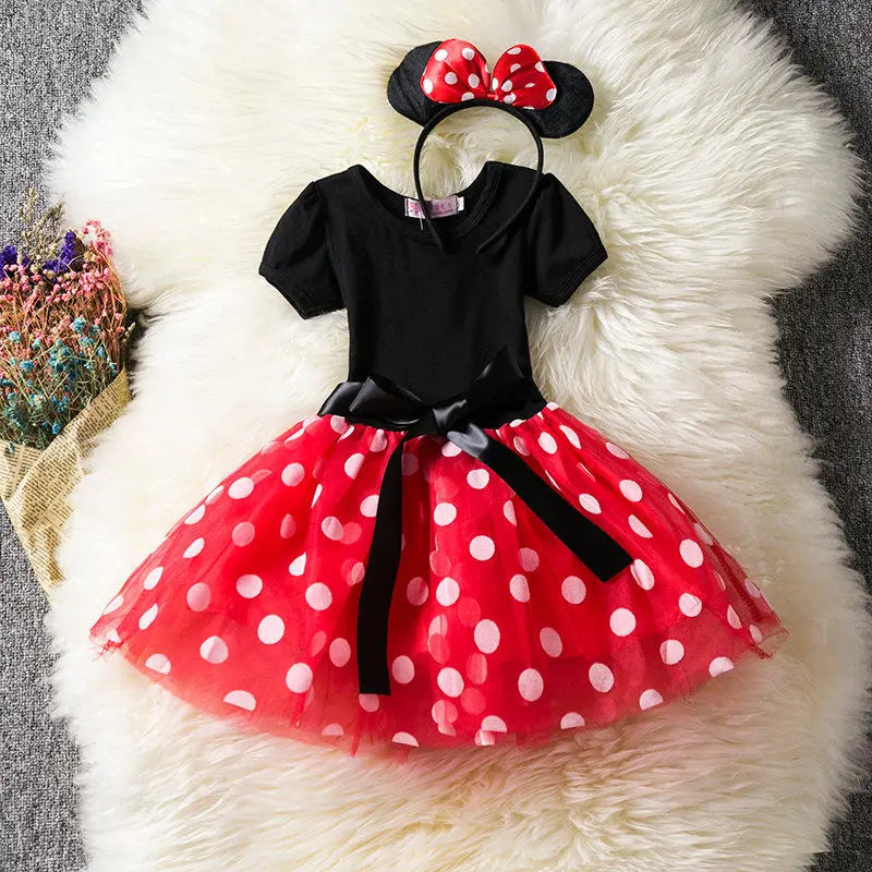 Costume di Minnie Mouse per Ragazze – Abito a Pois con Fascia per Capelli e Fiocco