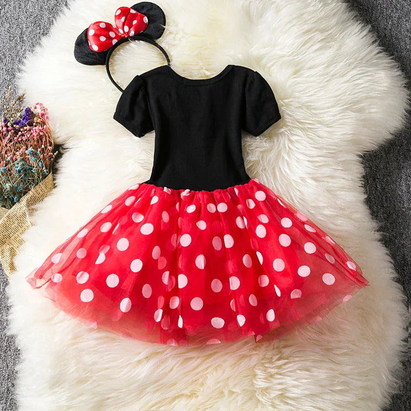Costume di Minnie Mouse per Ragazze – Abito a Pois con Fascia per Capelli e Fiocco