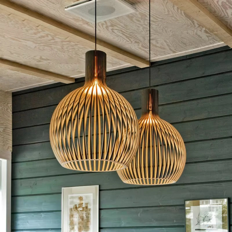 Natura Orb Lampada a Sospensione – Design in Legno Organico per Interni Accoglienti