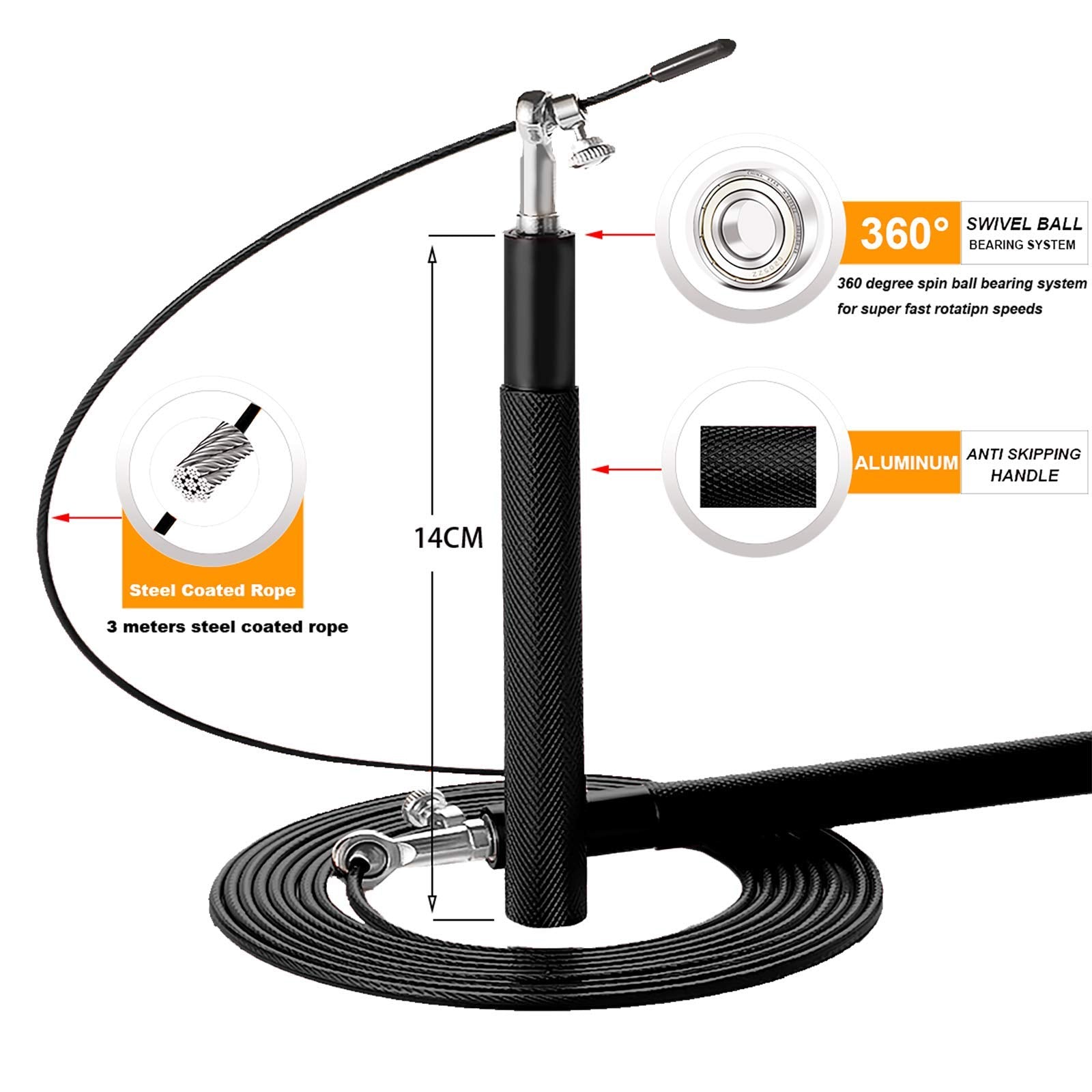AeroSpin 360 Corda per Saltare – Corda di Velocità Regolabile in Acciaio con Manici in Alluminio