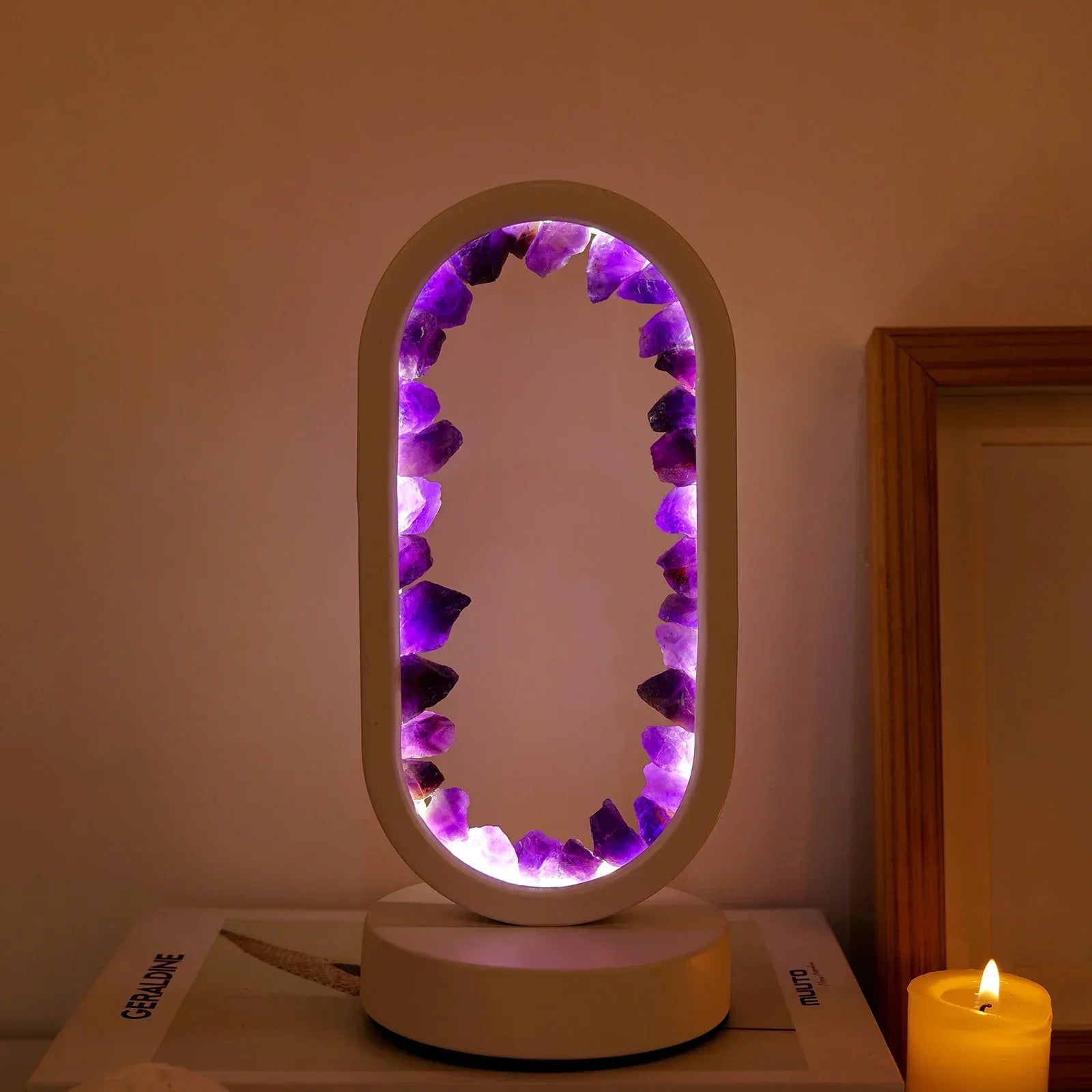 Elegante Lampada in Cristallo di Ametista – Illuminazione LED Ambientale per il Relax