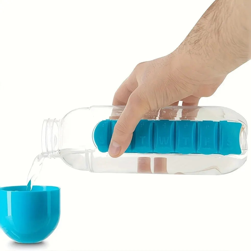 VitaBottle - Bottiglia d'acqua portatile con scatola per pillole integrata.
