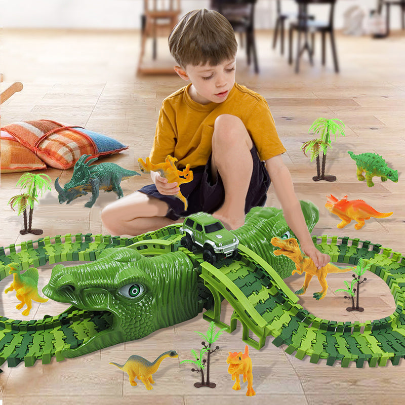 DinoTrack - Set di Giocattoli Dinosauri - Pista a 360 Gradi