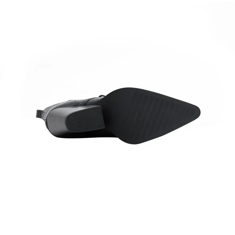 Stivali da Donna con Lacci e Motivo Croco – Stile Western con Punta Affilata