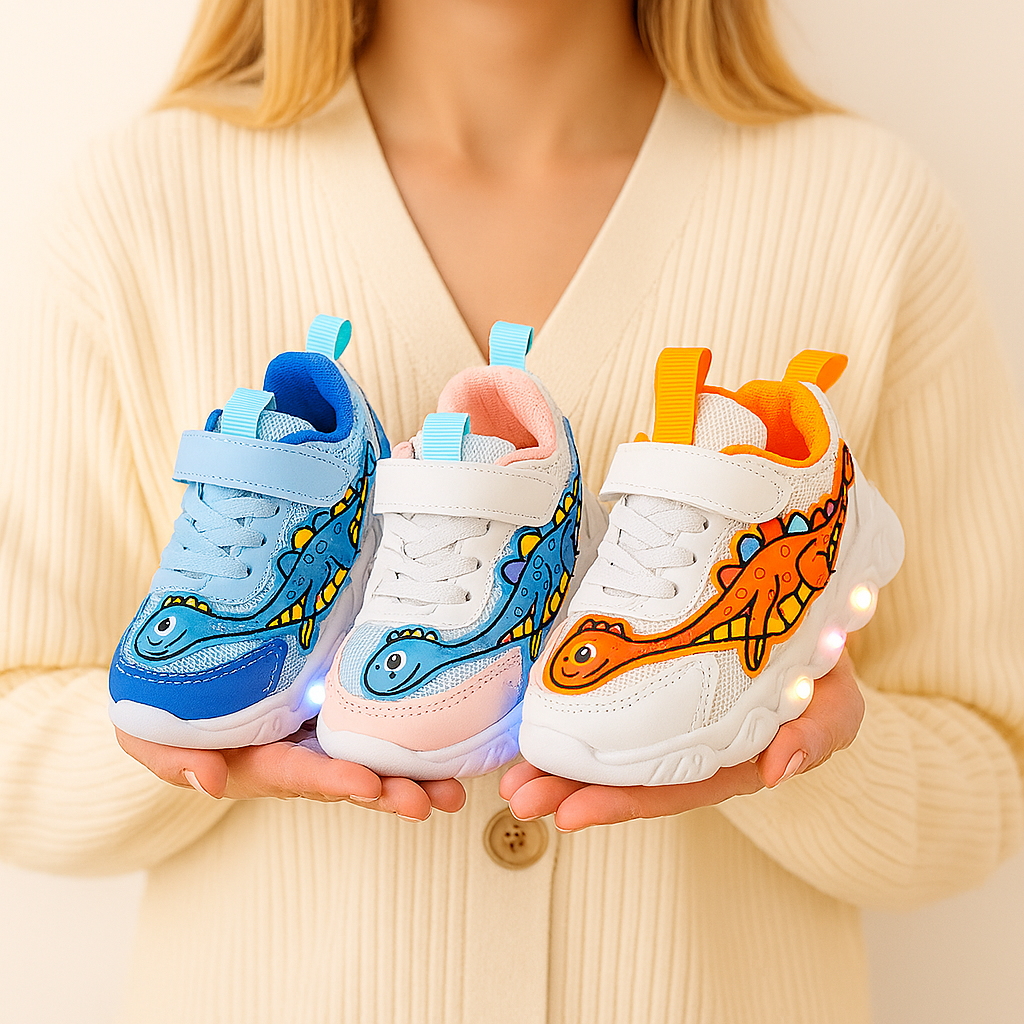 Sneakers Bambini Dino con Suola LED – Cool e Giocose