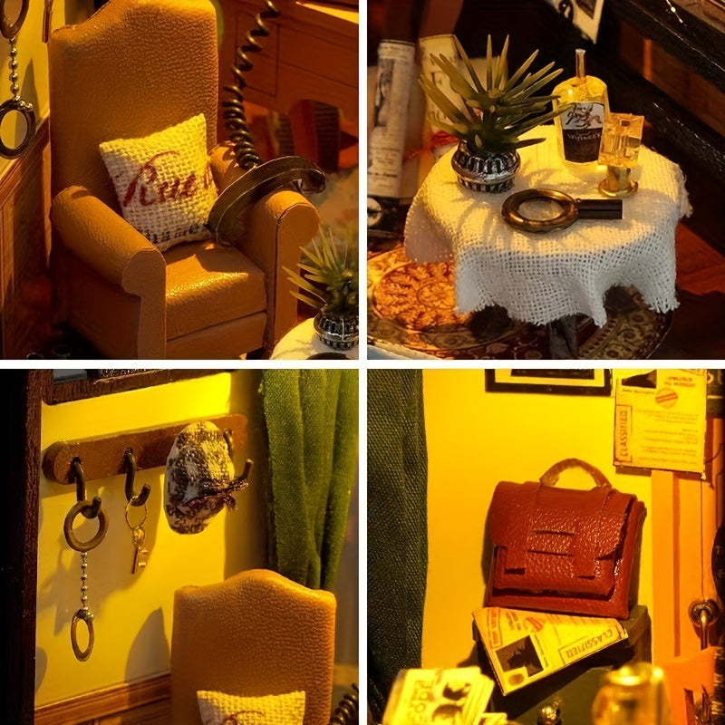 Ufficio Investigativo DIY Miniatura – Set di Puzzle 3D con Illuminazione per Hobby Creativi