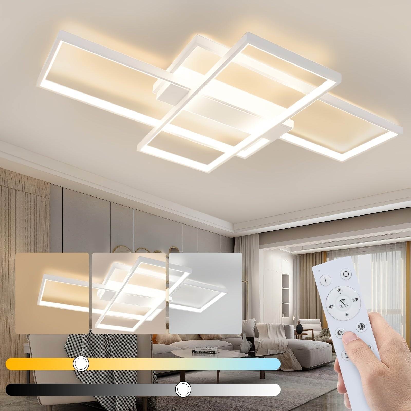Lampada da soffitto LED moderna con design geometrico – Dimmerabile e con telecomando