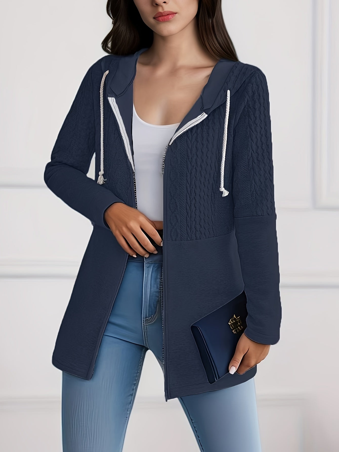 Giacca Hoodie In Maglia Luna - Elegante e Confortevole per Donne in Autunno e Inverno