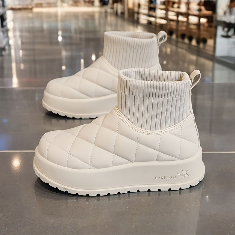 Stivali Invernali Alti da Donna – Design Trapuntato con Isolamento e Suola in Gomma Antiscivolo