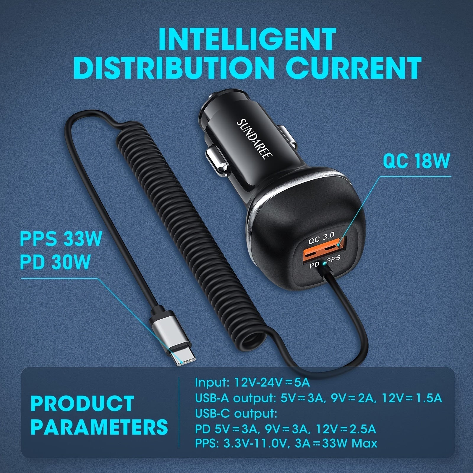 Caricabatterie per auto USB-C 51W a ricarica rapida – Per ricaricare rapidamente più dispositivi