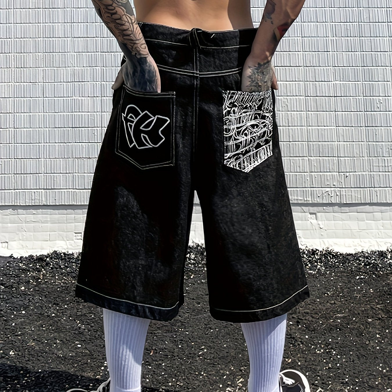 Pantaloni Bermuda in Denim Casual – Vestibilità Larga con Eleganti Ricami a Fiori