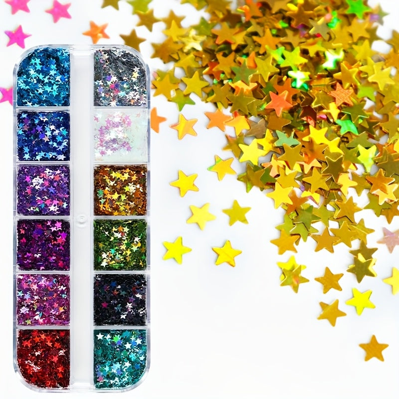12 Colori Stelle Paillette – Paillette Glitter in Scatola Lunga per DIY e Scrapbooking