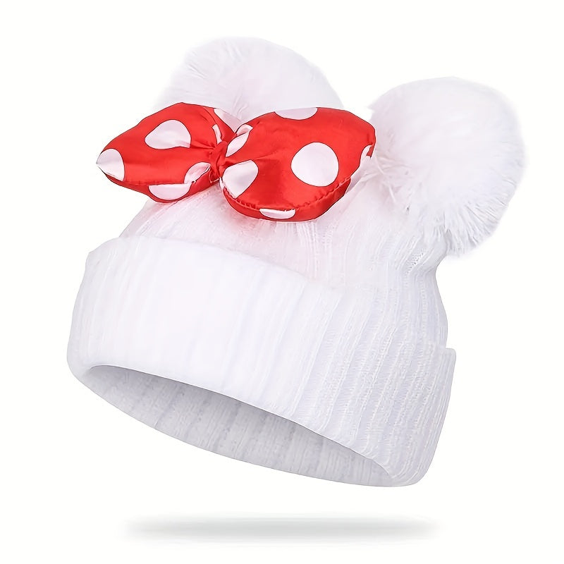 Sanne Cappello Minni per Bambini - Beanie lavorato a maglia con Fiocco e Pompon