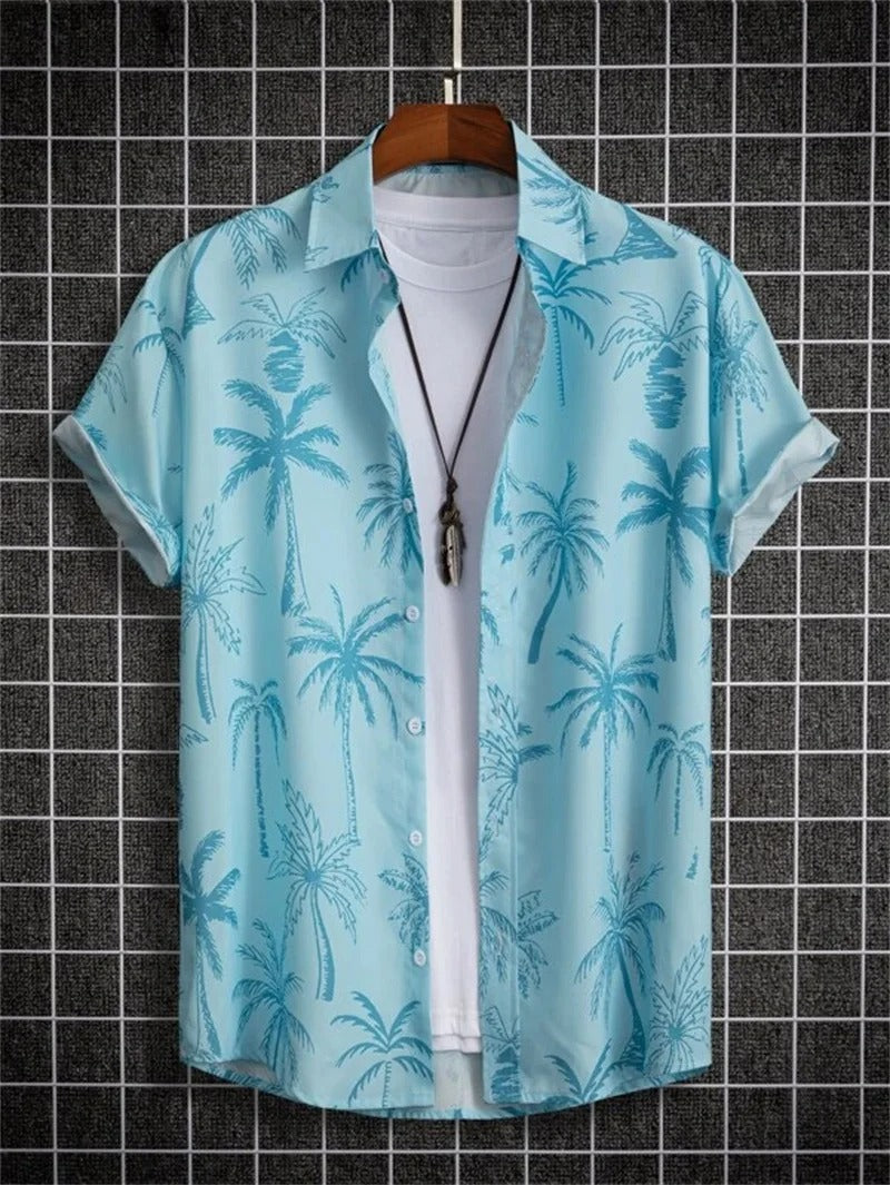 Camicia TropicWave con Stampa di Palma – Fresca e Stilos per Uomini