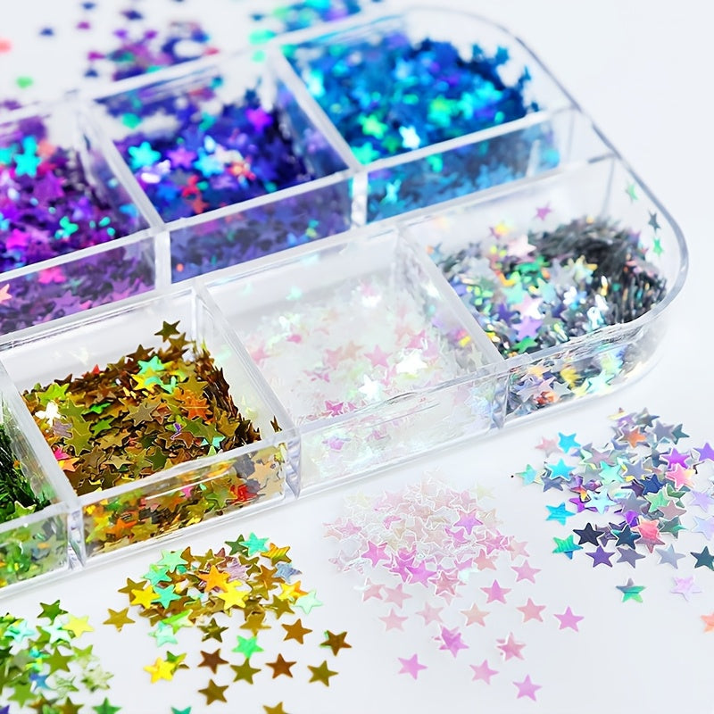12 Colori Stelle Paillette – Paillette Glitter in Scatola Lunga per DIY e Scrapbooking