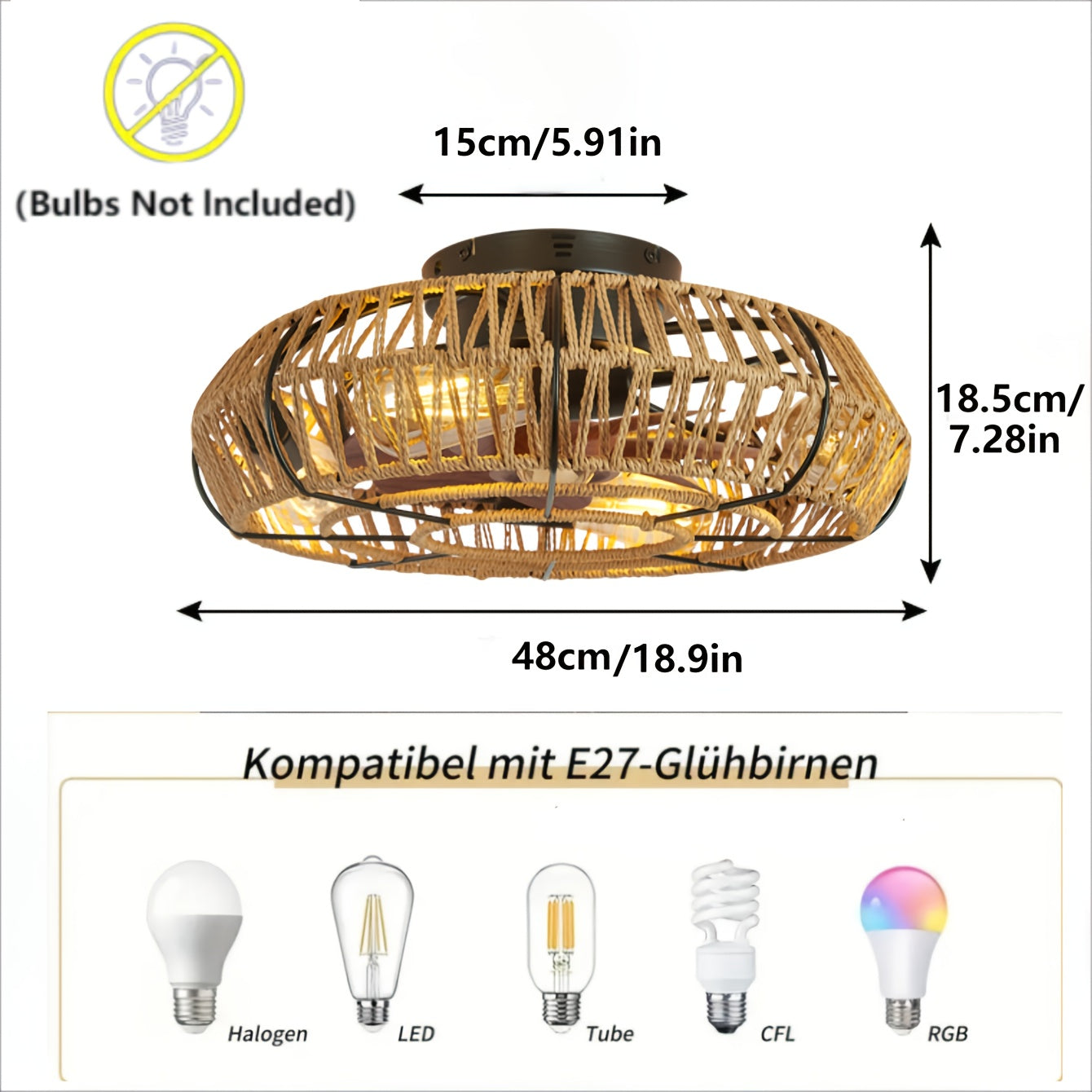 Ventilatore da soffitto in rattan intrecciato a mano – Stile Zen e Funzionalità