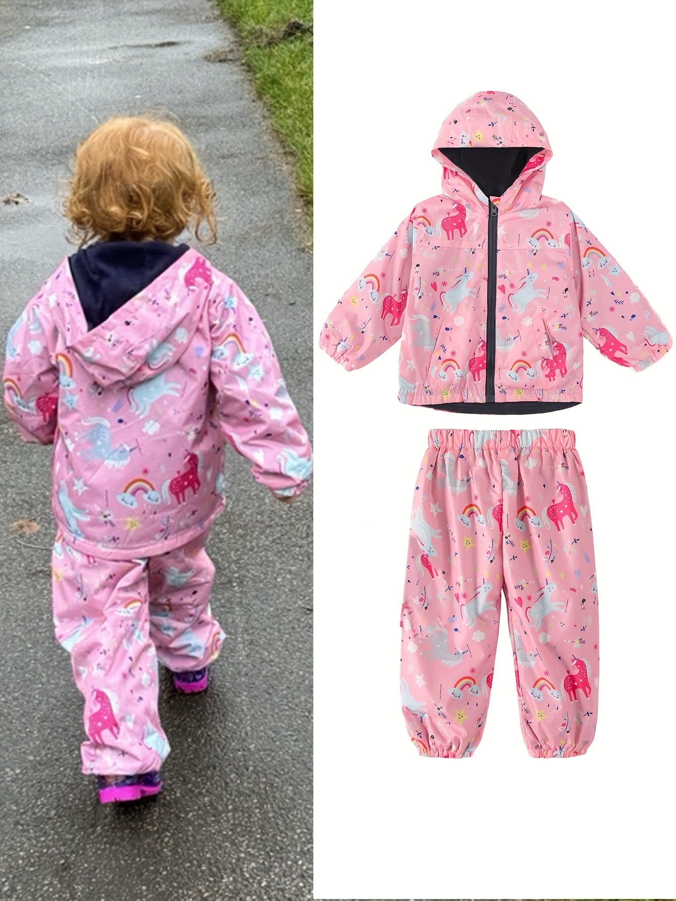 Set Due Pezzi Leggero per Ragazze – Giacca Impermeabile con Cappuccio e Pantaloni per Avventure all'Aperto