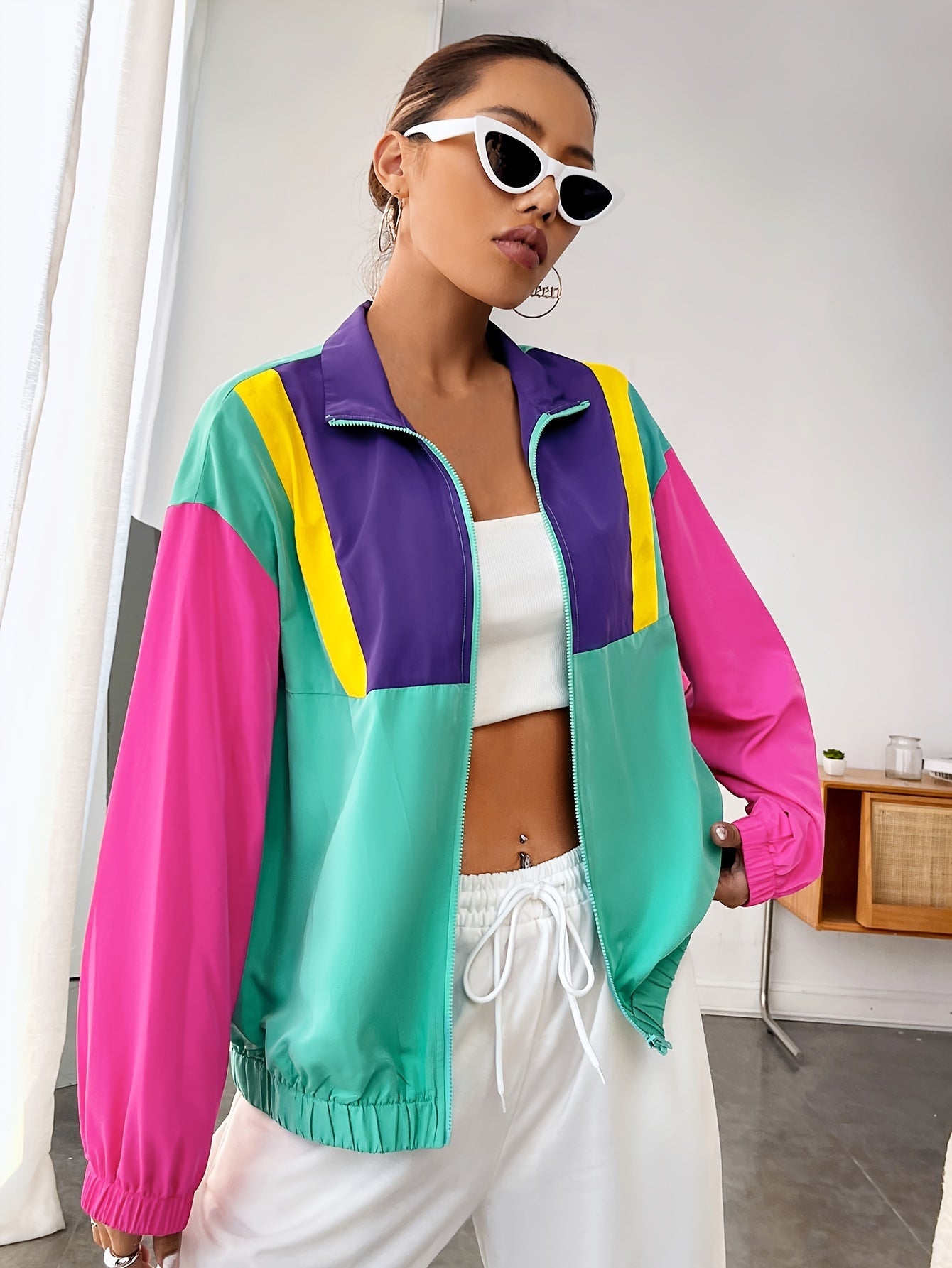 Giacca Casual a Zip Color Block – Trendy e Confortevole per Primavera e Autunno