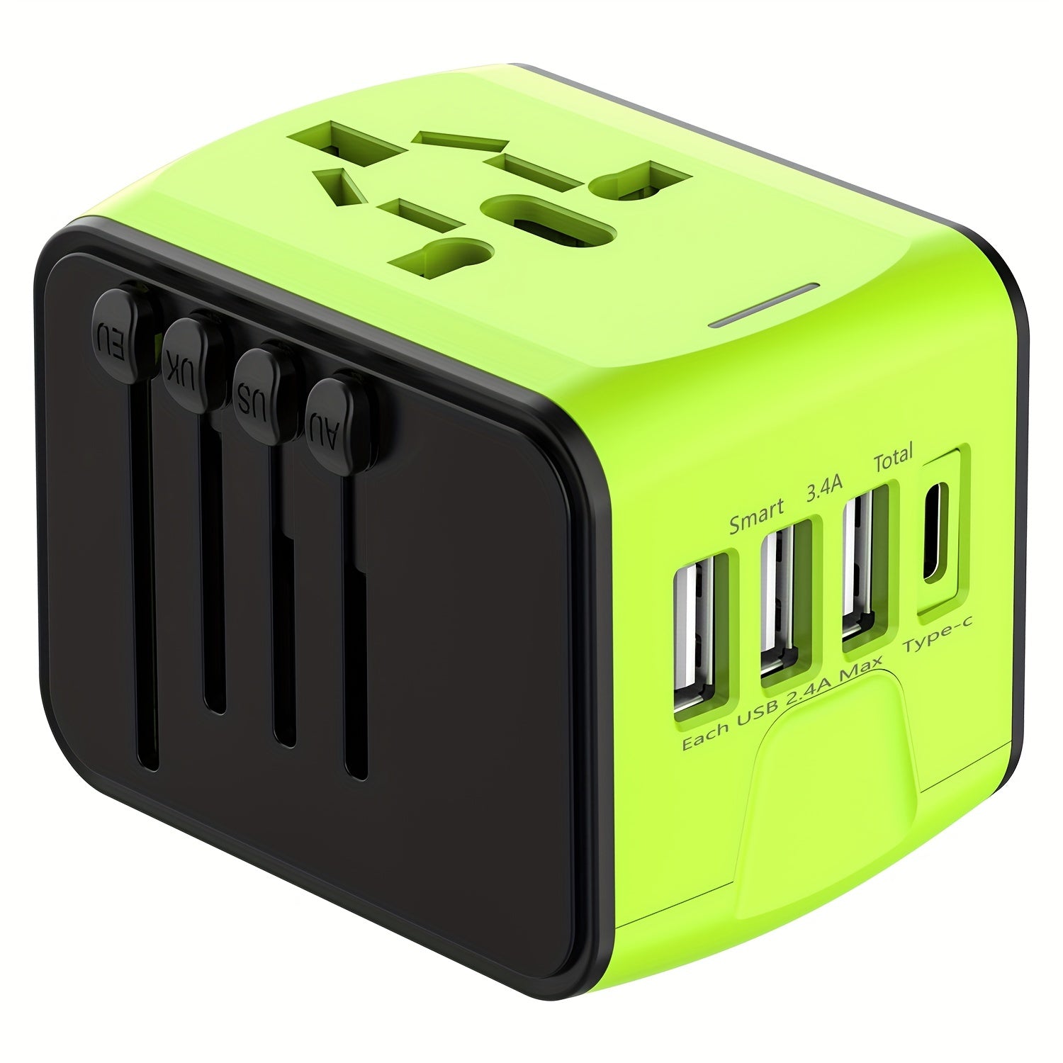 Adattatore da viaggio con 4 porte USB e Type-C – Caricabatterie Globale con Ricarica Rapida e Sicurezza