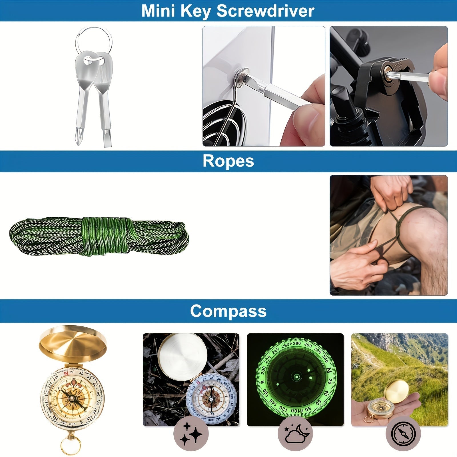 SurviveX Kit di Sopravvivenza Outdoor - Strumenti Essenziali per Avventure e Situazioni di Emergenza