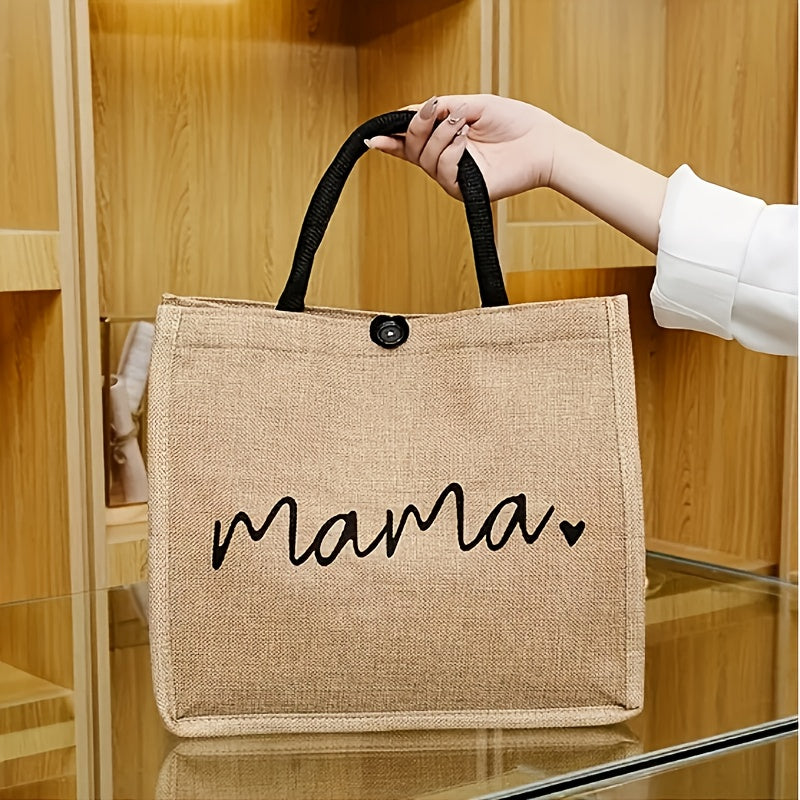 Borsa in Juta Elegante con Stampa "Mama" – Sostenibile e Pratica per la Festa della Mamma