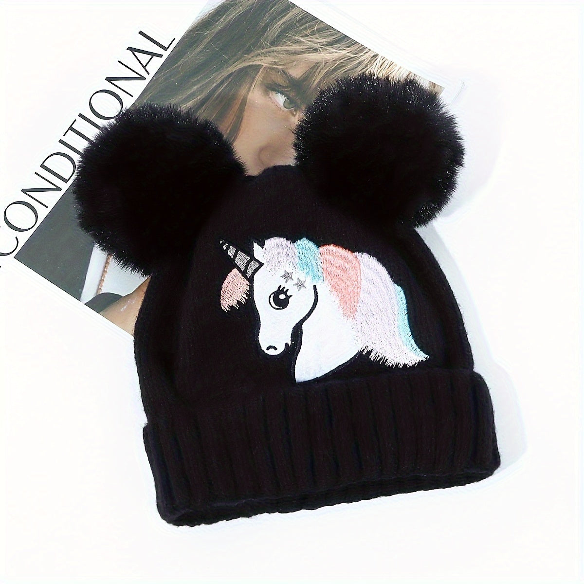 Cappello Unicorno Lila per Bambini - Accogliente e Caldo con Pompon