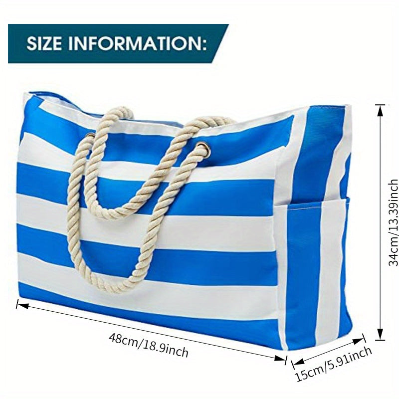 Borsa da Spiaggia a Righe – Ampia Borsa da Viaggio con Manici in Cordino per Trasporto e Vacanze all'Aperto