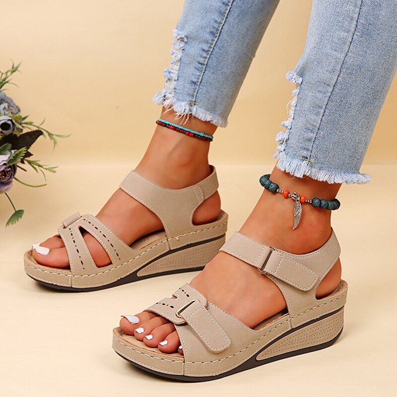 Sandali Wedge Regolabili per Donne – Comfort Sicuro con Velcro