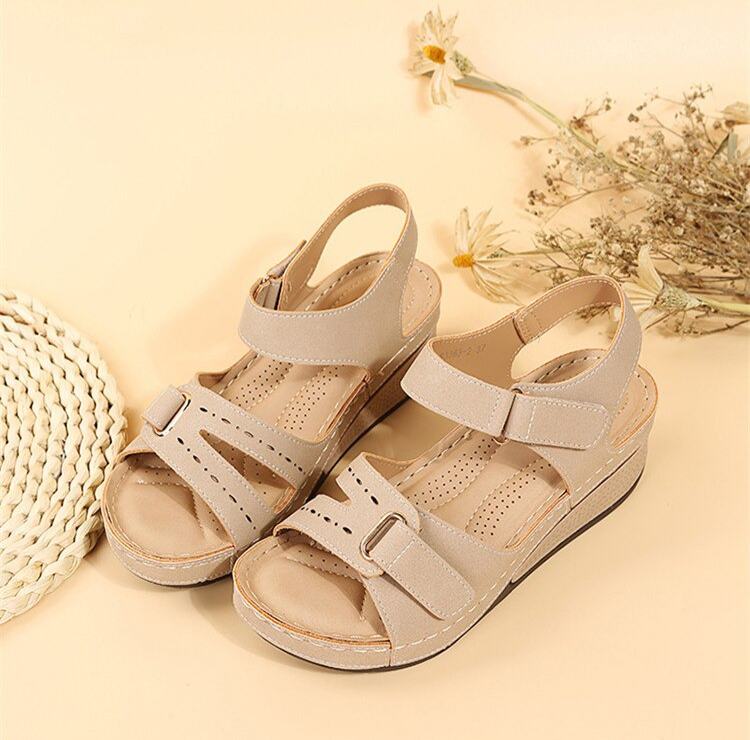 Sandali Wedge Regolabili per Donne – Comfort Sicuro con Velcro