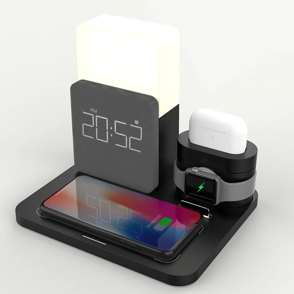 Stazione di Ricarica Wireless Multi-Funzionale – Include Lampada e Sveglia