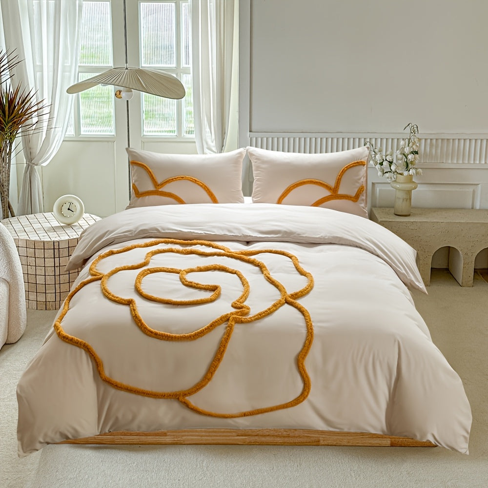 Set di Biancheria da Letto Trapuntata – Copriletto e Federe con Design a Grande Fiore