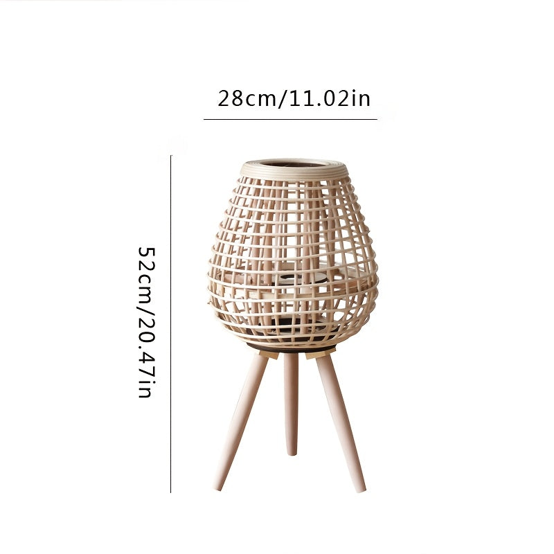 Lanterna in Rattan Intrecciata a Mano con Portacandele – Pezzo Decorativo Singolo per Soggiorno, Balcone o Ristorazione