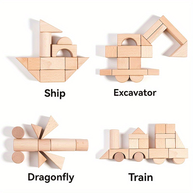 Set di Blocchi di Legno Naturale - Per Gioco Creativo ed Educazione