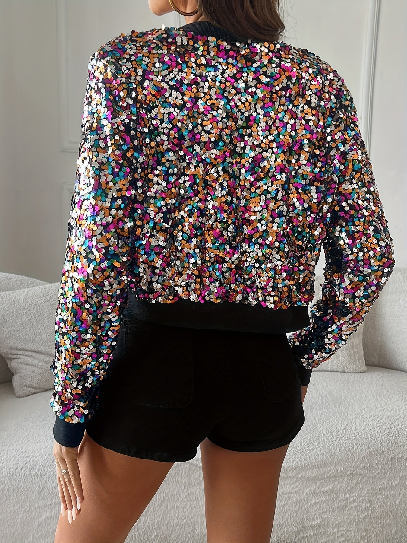 Giubbotto Bomber con Paillettes Brillanti - Look Scintillante per Feste e Serate Fuori